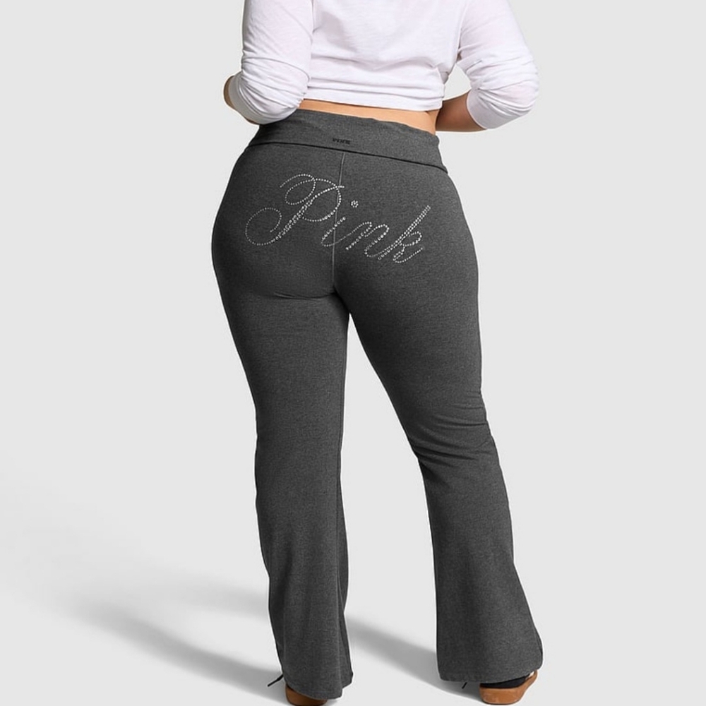 VS PINK BLING YOGA PANTS FLARE LEGGINGS GREY Y2K